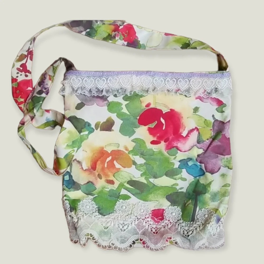 Hand Crafted Artisan Boho Gypsy Embellished Beaded Lace Crossbody Tote Bag - Picture 2 of 16